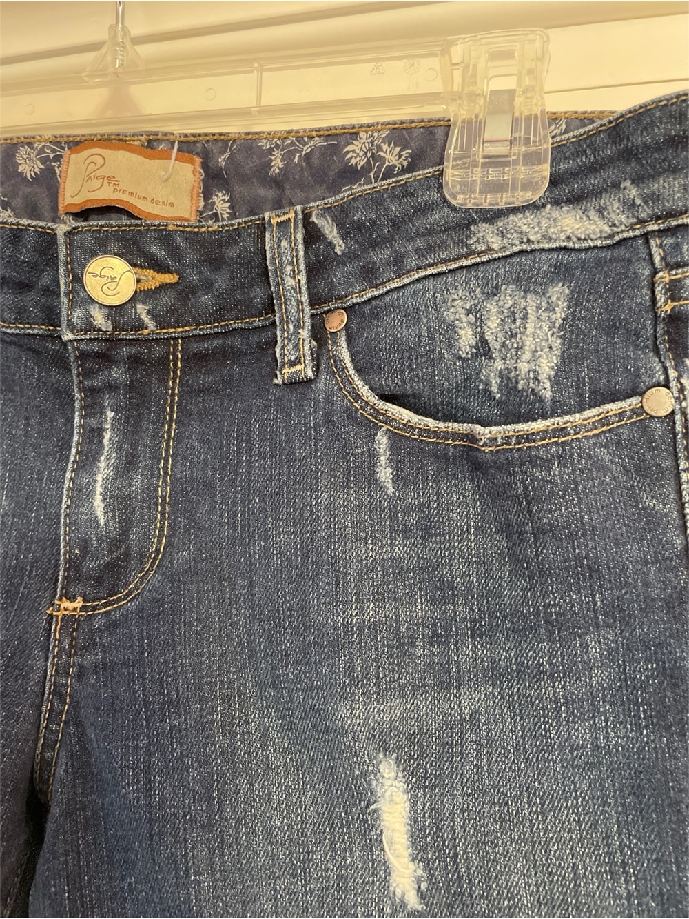 SALE! Paige Premium Denim Distressed Bermuda Shorts Raw Hem Size 28 - Picture 2 of 7